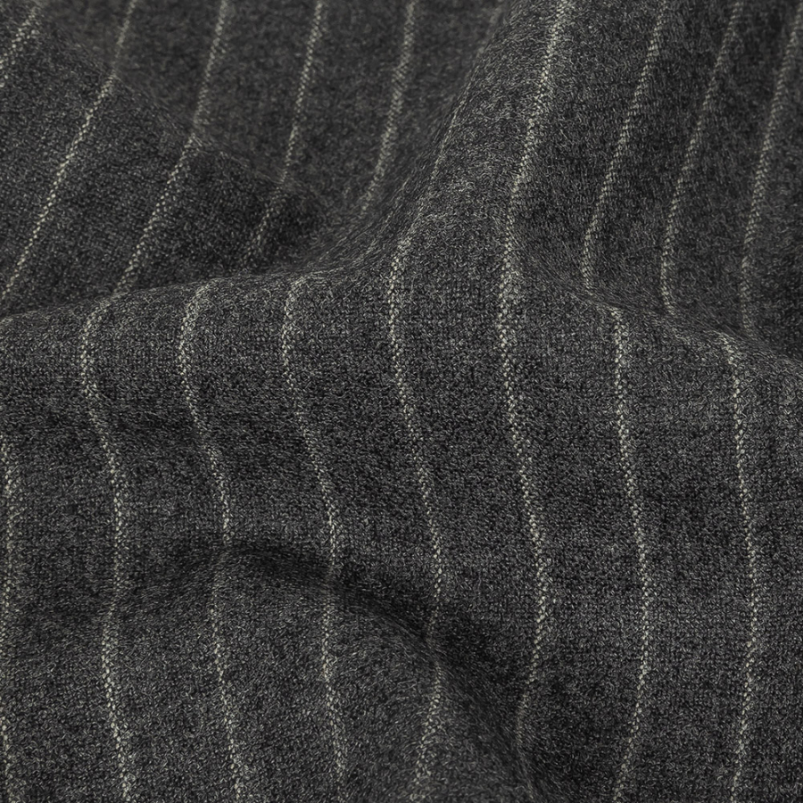 Italian Heathered Gray Chalk Stripes Wool and Cashmere Suiting ...