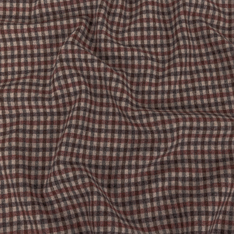 Italian Rose and Brown Tattersall Check Super 100 Wool and Cashmere Suiting | Mood Fabrics
