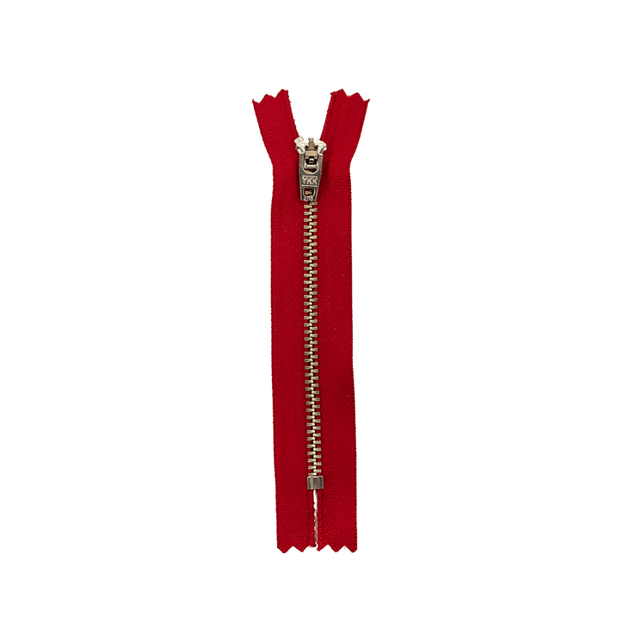 YKK Red Metal Closed Bottom Zipper with Silver Teeth - 4.5 | Mood Fabrics