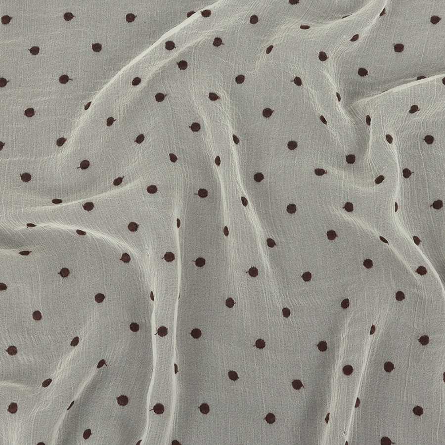 Famous Australian Designer Coconut Milk and Chocolate Embroidered Dots Crinkled Silk Georgette | Mood Fabrics