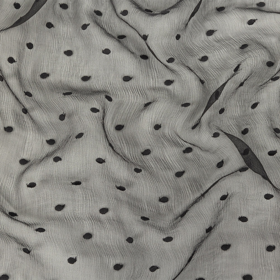 Famous Australian Designer Black Embroidered Dots Crinkled Silk Chiffon | Mood Fabrics