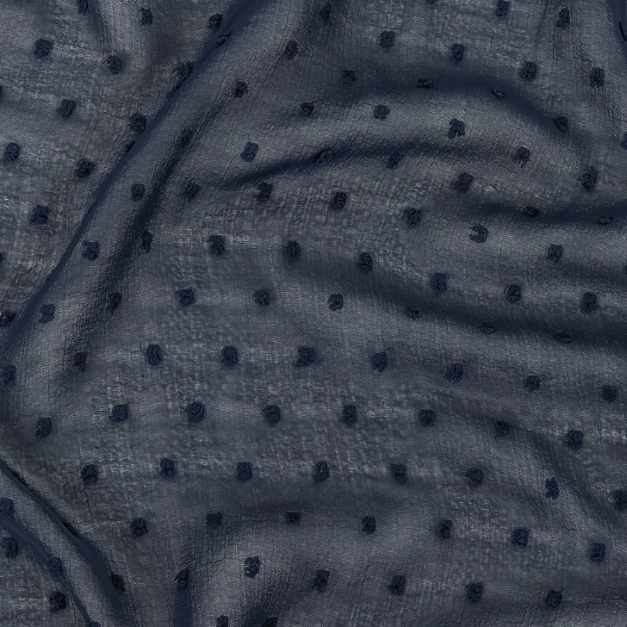 Famous Australian Designer French Navy Polyester Faux Swiss Dot | Mood Fabrics