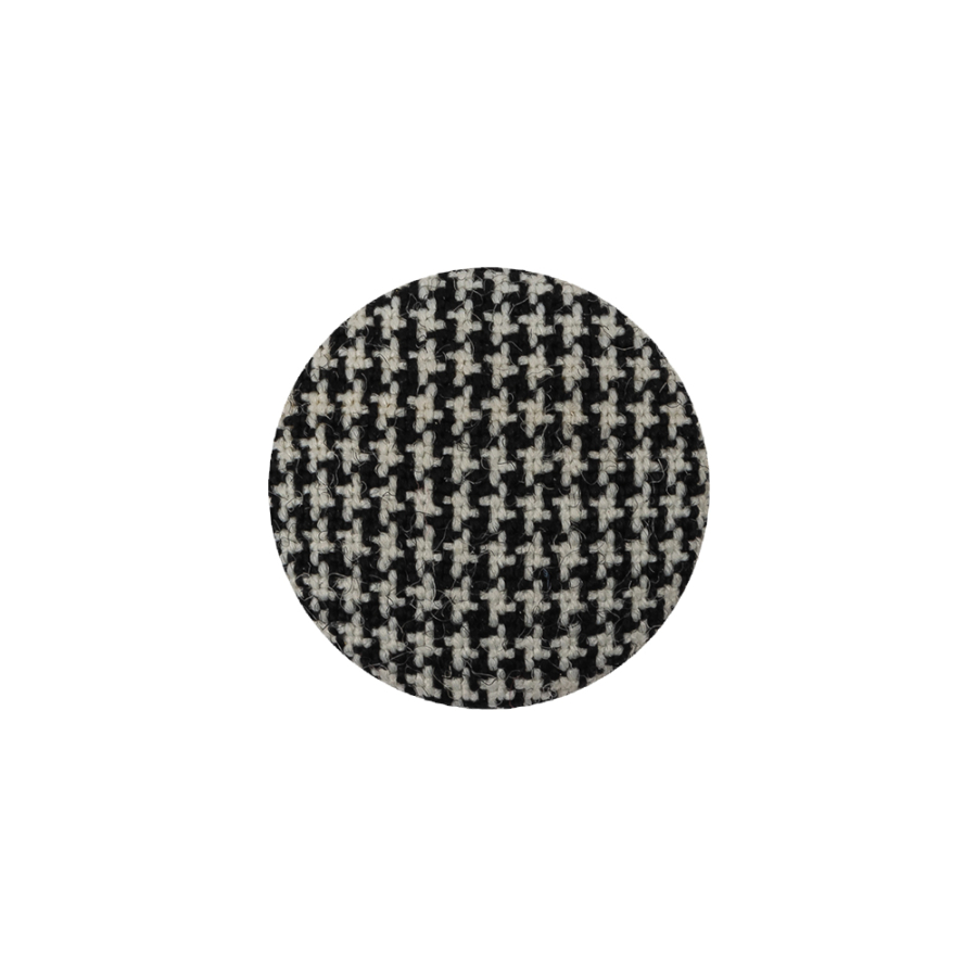 Black and White Houndstooth Fabric Covered Wool and Metal Sew On Button - 30L/19mm | Mood Fabrics