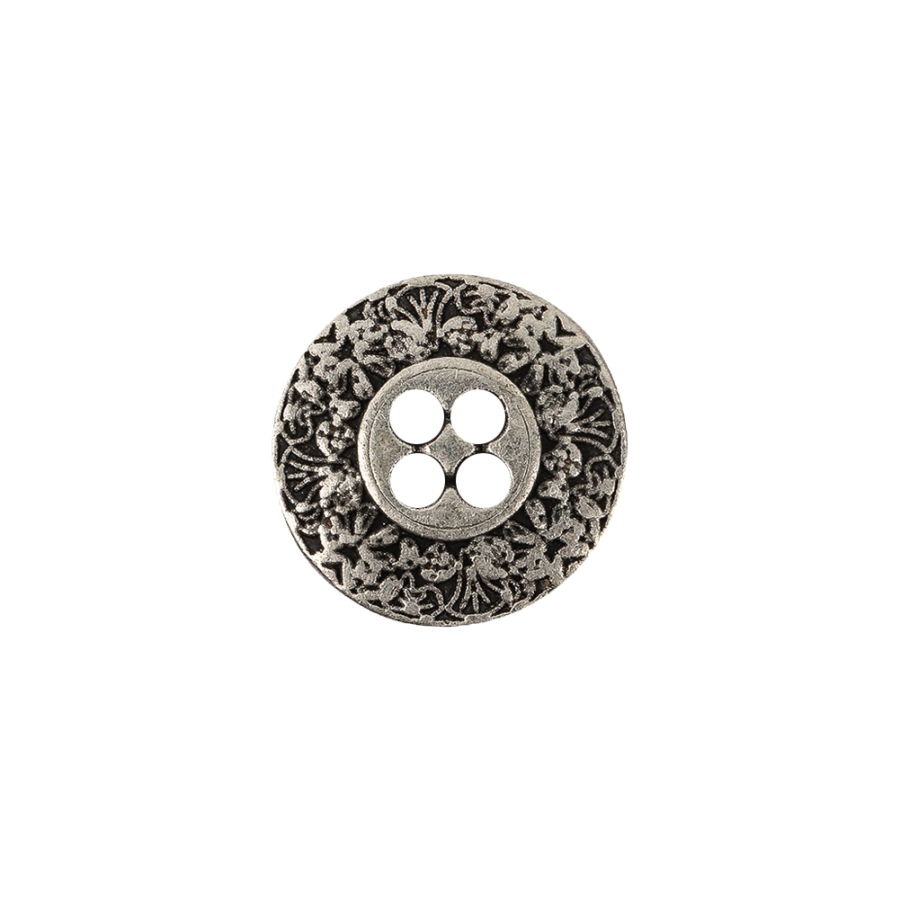 Italian Silver Floral Metal Button - 24L/15mm | Mood Fabrics