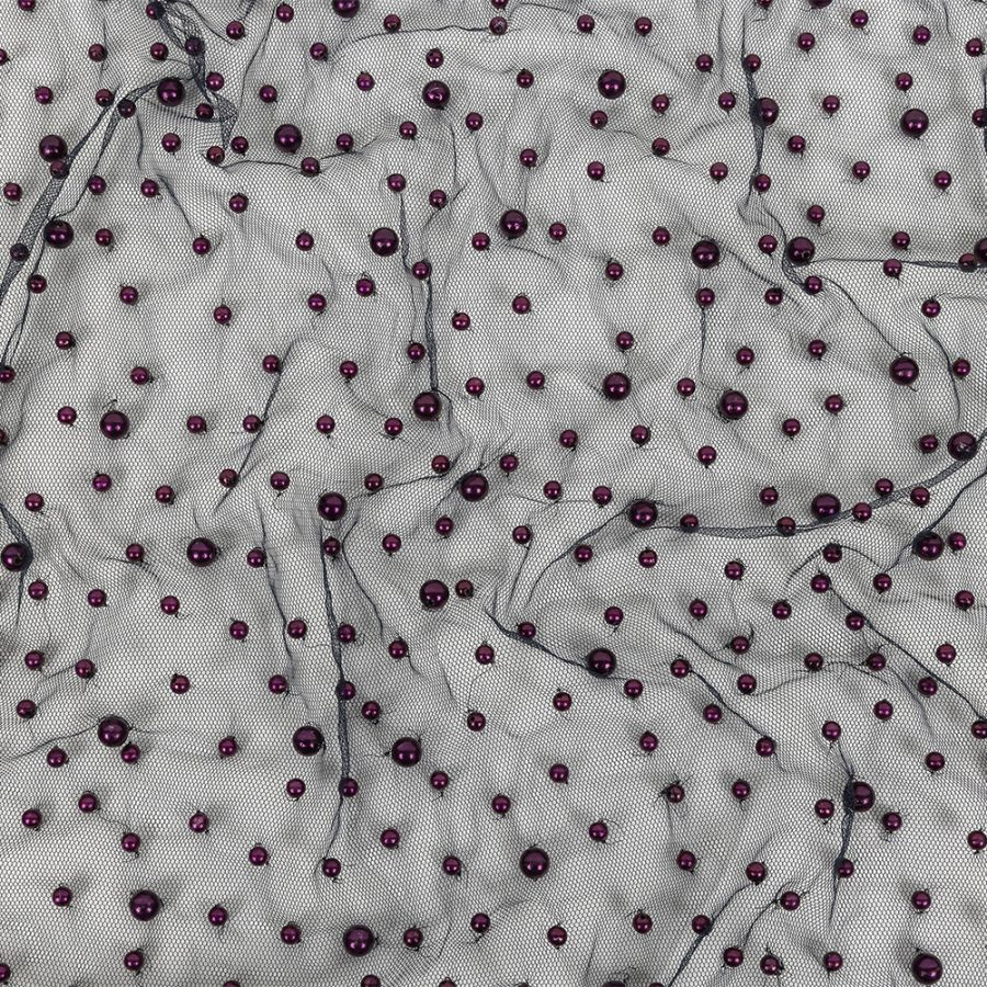 Fancy Purple Pearled Navy Mesh/Lace | Mood Fabrics