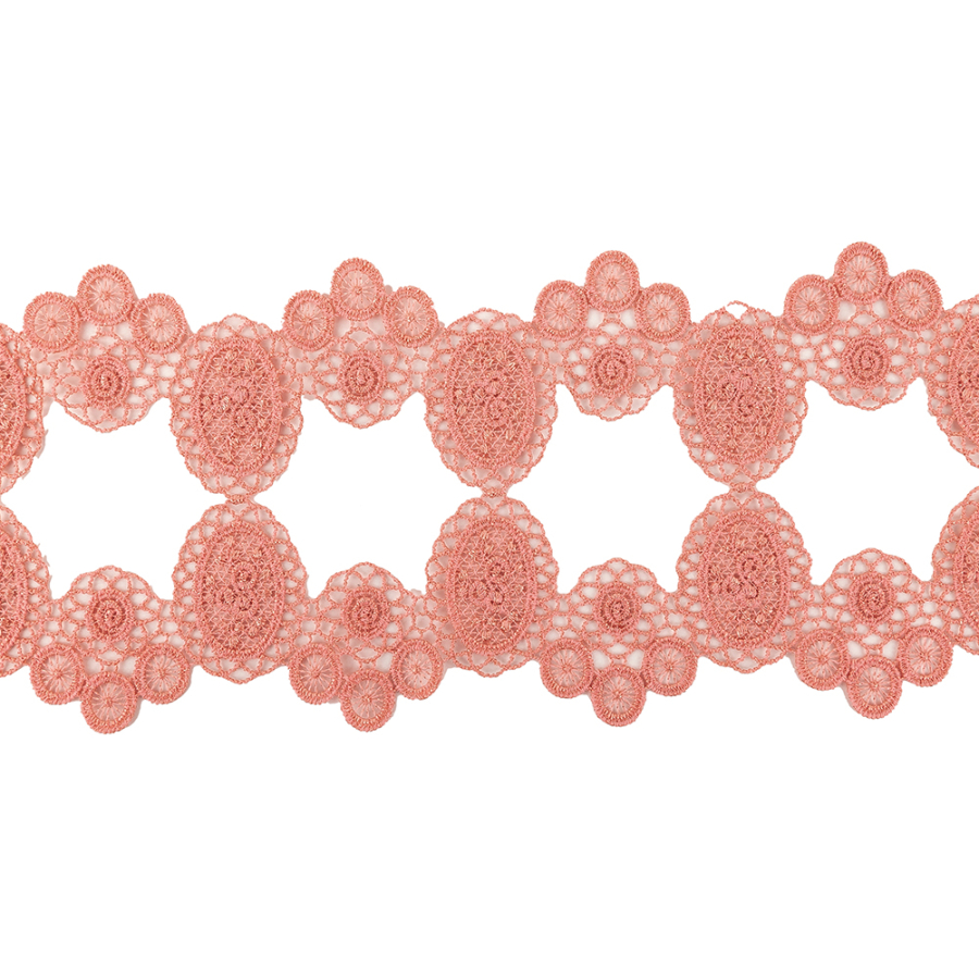 Salmon Pink Circles and Squares Lace Trimming - 3.75 | Mood Fabrics
