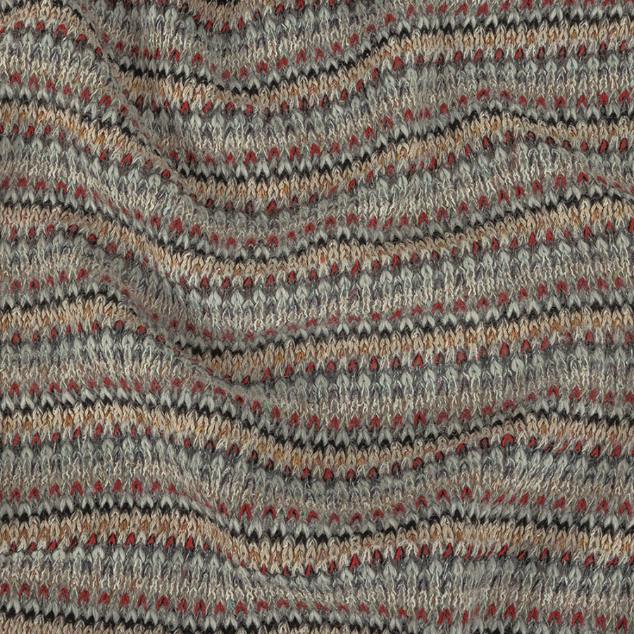 Italian Light Gray, Red and Saffron Striped Wool Sweater Knit | Mood Fabrics