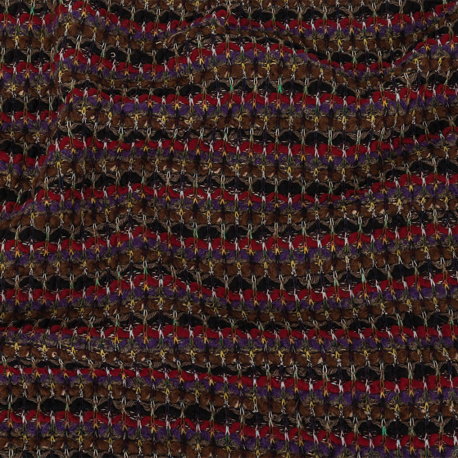 Brown, Purple and Red Striped Chunky Wool Knit | Mood Fabrics