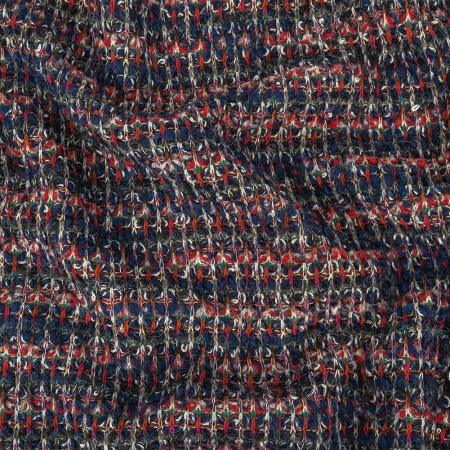 Navy and Red Striated Chunky Wool Knit | Mood Fabrics