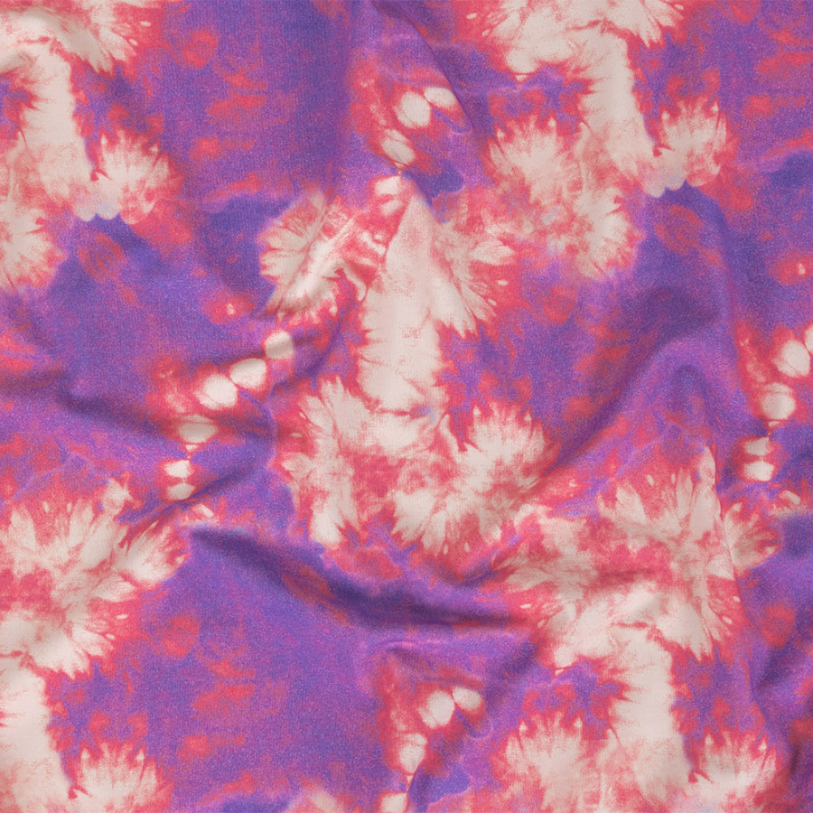 Pink and Purple Tie Dye Caye UV Protective Compression Swimwear Tricot with Aloe Vera Microcapsules | Mood Fabrics