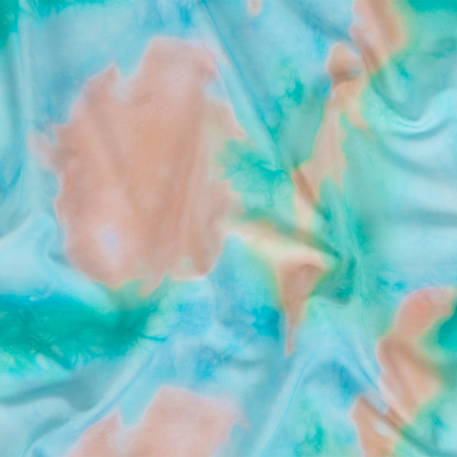 Blue, Green and Orange Tie Dye Caye UV Protective Compression Swimwear Tricot with Aloe Vera Microcapsules | Mood Fabrics