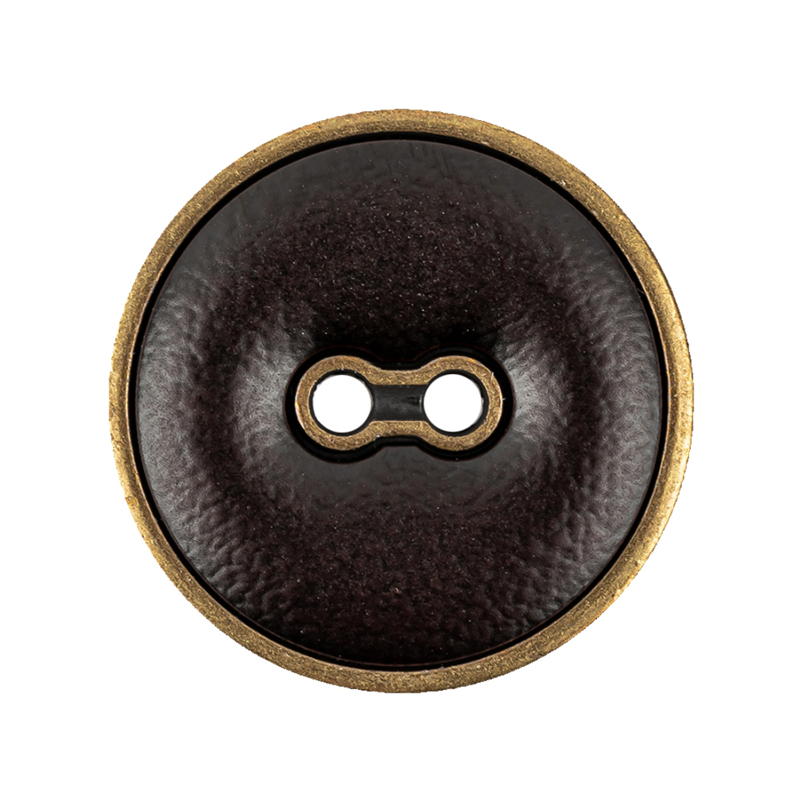 Italian Seal Brown and Brass Metal and Leatherette Button - 44L/28mm | Mood Fabrics