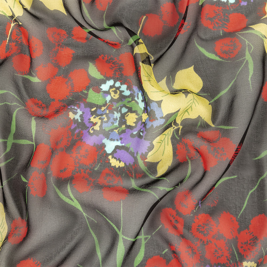 Black, Red and Blue Floral Silk Chiffon | Mood Fabrics