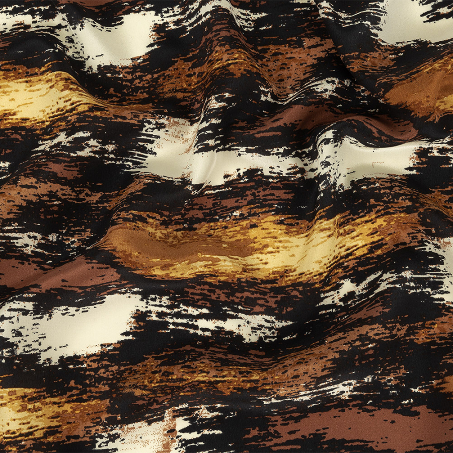 Black, Brown and Beige Abstract Silk Crepe de Chine | Mood Fabrics