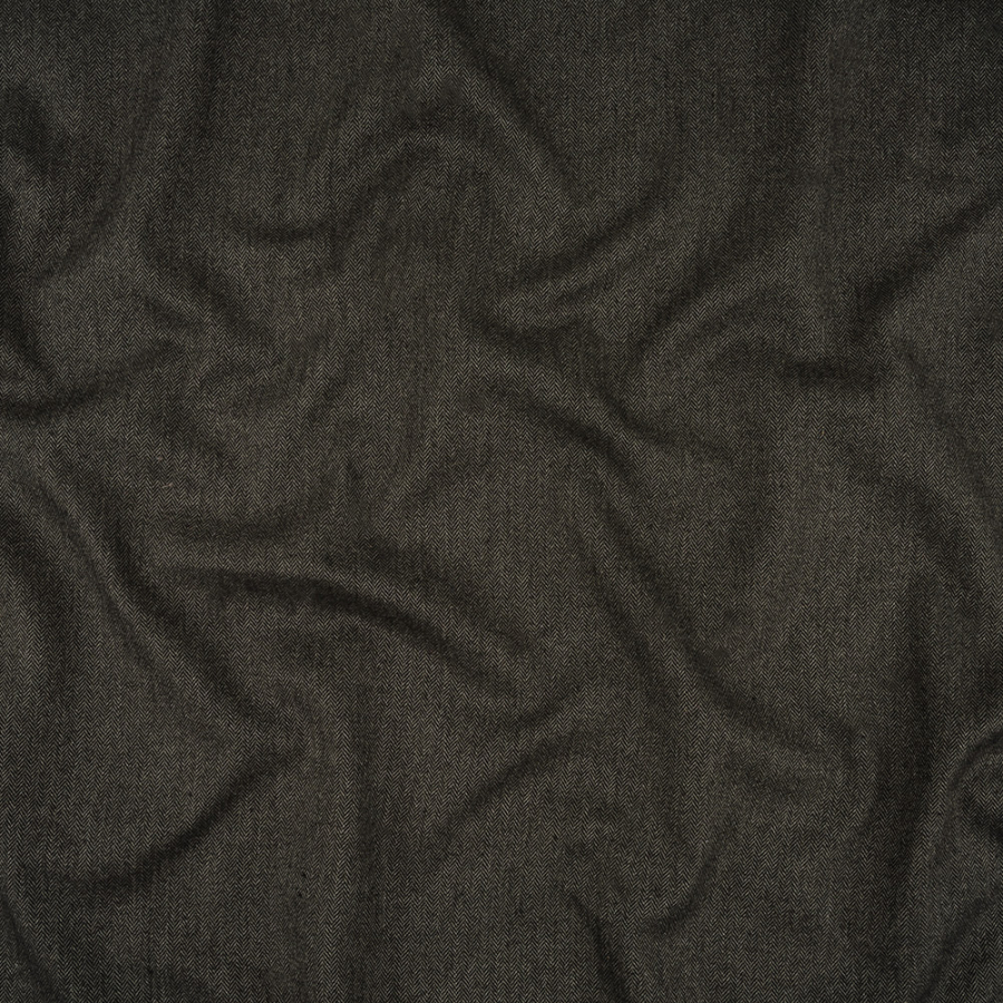 Black and Raven Herringbone Cotton Suiting | Mood Fabrics