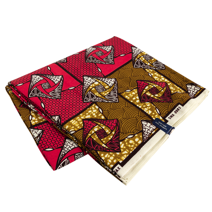 Red, Gold and Black Geometric Cotton Supreme Wax African Print | Mood Fabrics