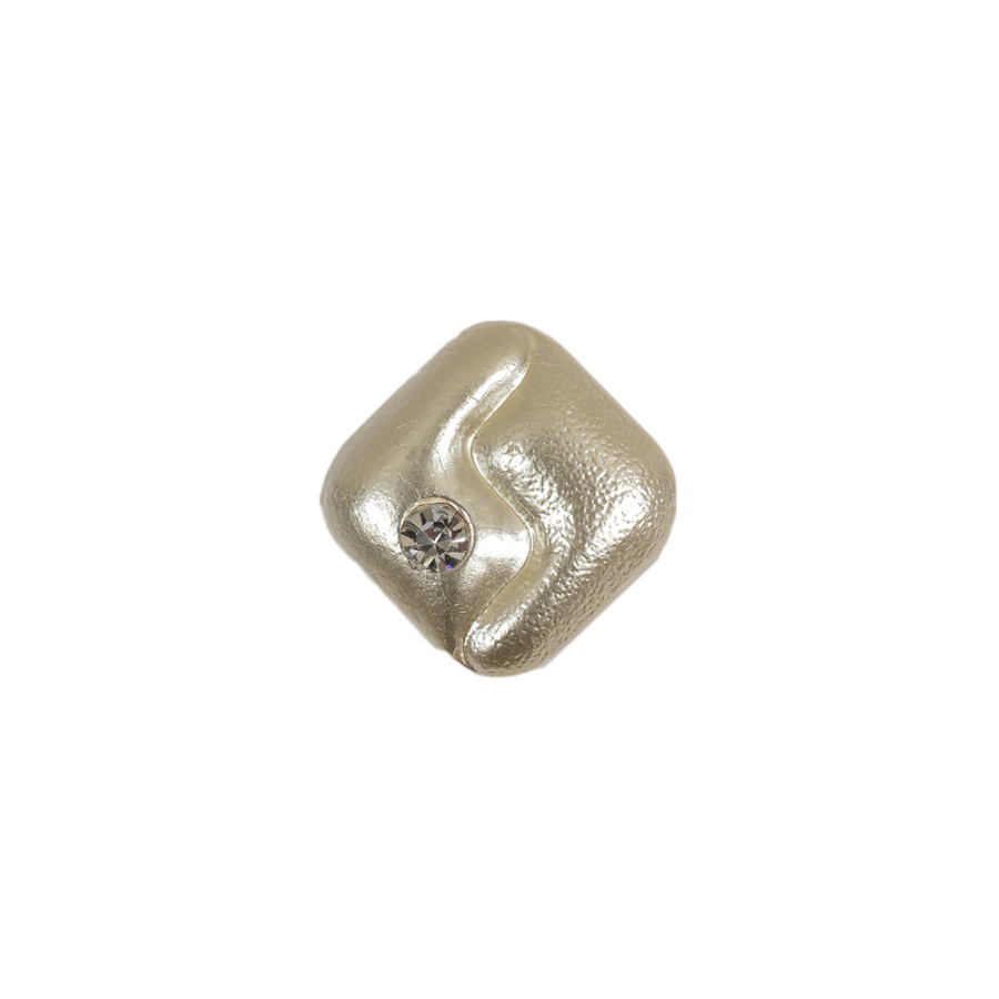 Vintage Pearl Finished Shank Back Square Glass Button with Rhinestone - 22L/14mm | Mood Fabrics