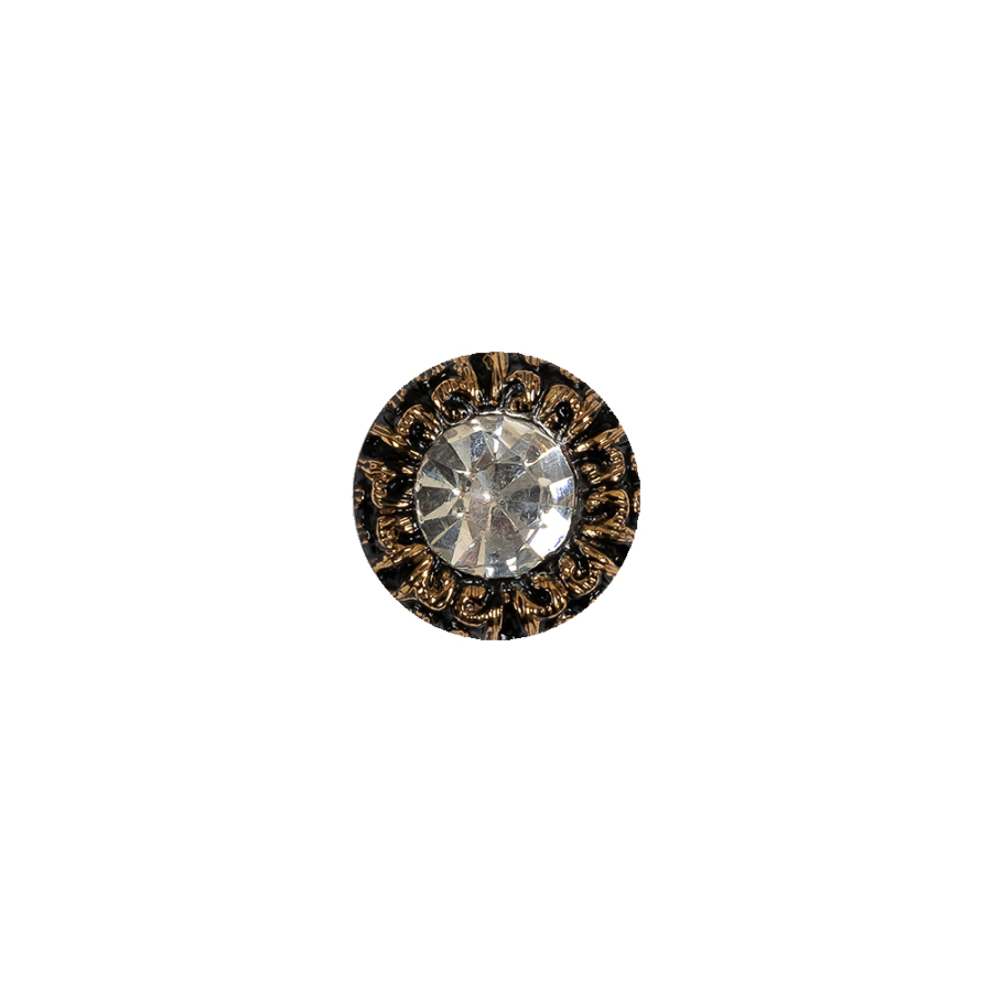 Vintage Antique Gold and Black Classical Shank Back Glass Button with Rhinestone Core - 17L/10.5mm | Mood Fabrics