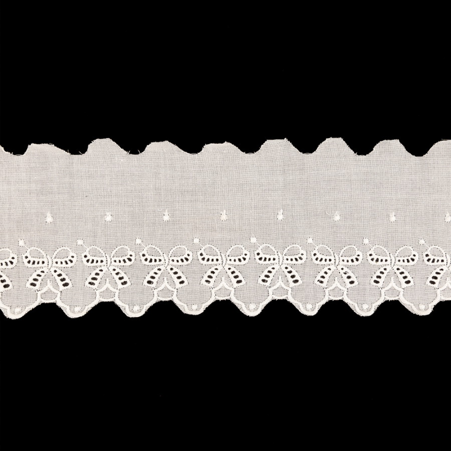 Bright White Bows Embroidered and Eyelet Trim - 3.375 | Mood Fabrics