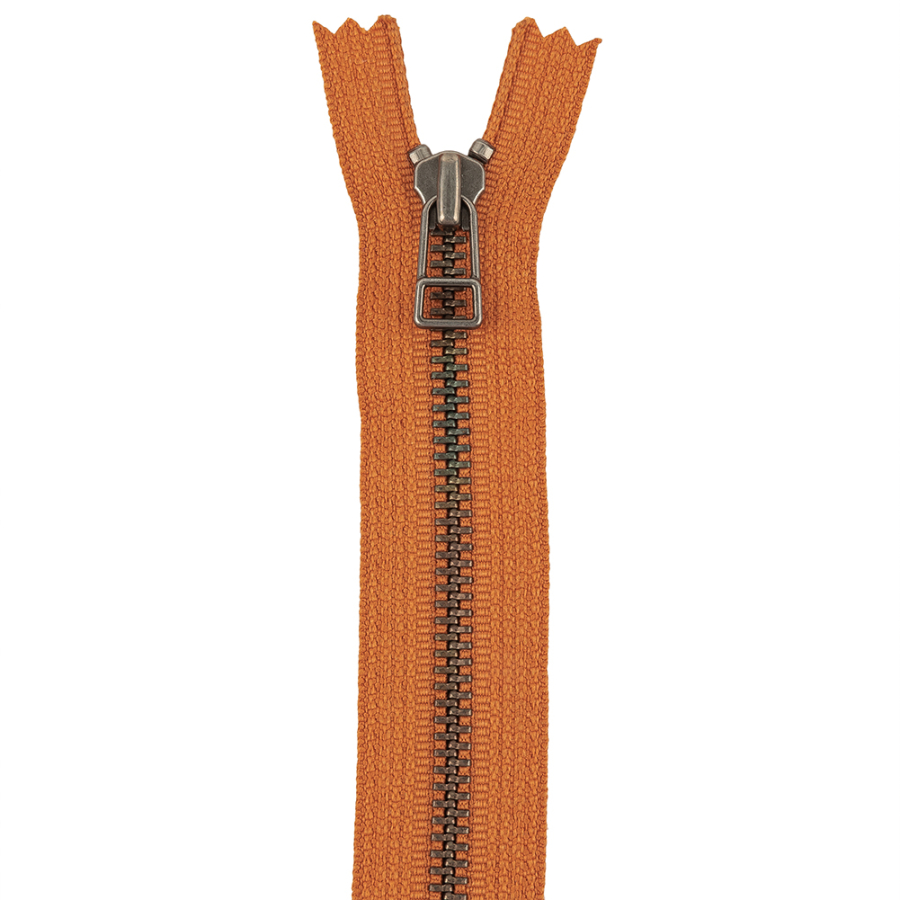 YKK Pumpkin Metal Closed Bottom Zipper with Gunmetal Teeth - 7 | Mood Fabrics
