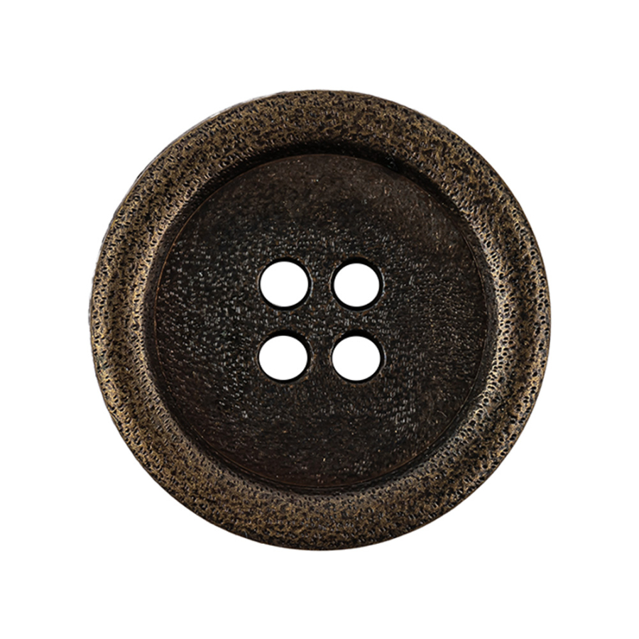 Italian Bronze Shallow Plate 4-Hole Metal Look Coat Button - 44L/28mm | Mood Fabrics
