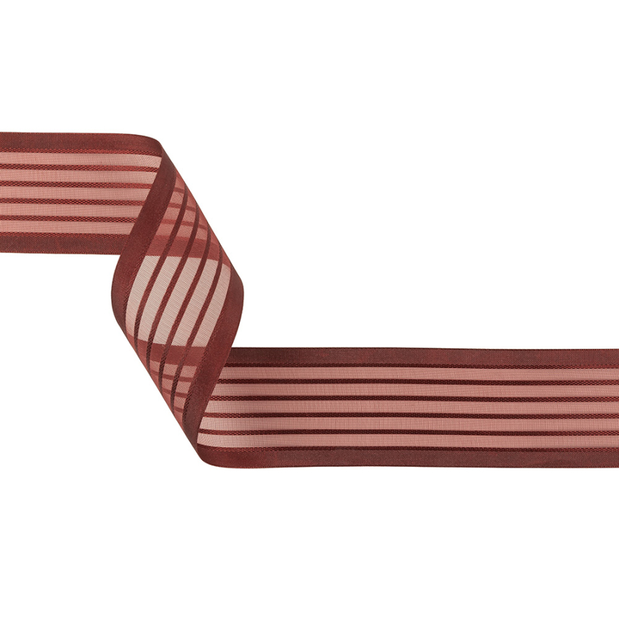 Burgundy Striped Sheer Ribbon with Opaque Borders - 1.5 | Mood Fabrics