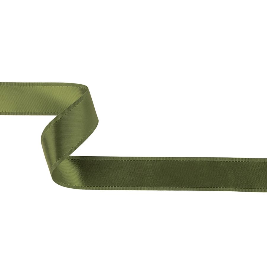 Moss Green Double Faced Satin Ribbon with Ribbed Borders - 1 | Mood Fabrics