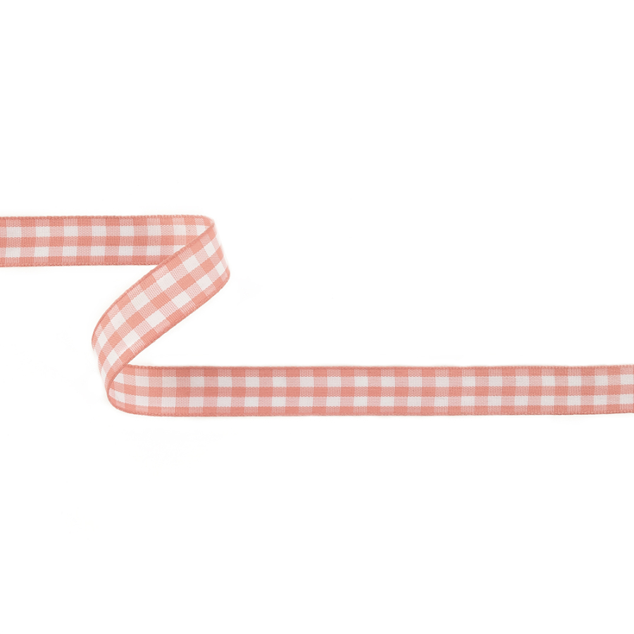 Rose and Bright White Gingham Woven Ribbon - 0.625 | Mood Fabrics