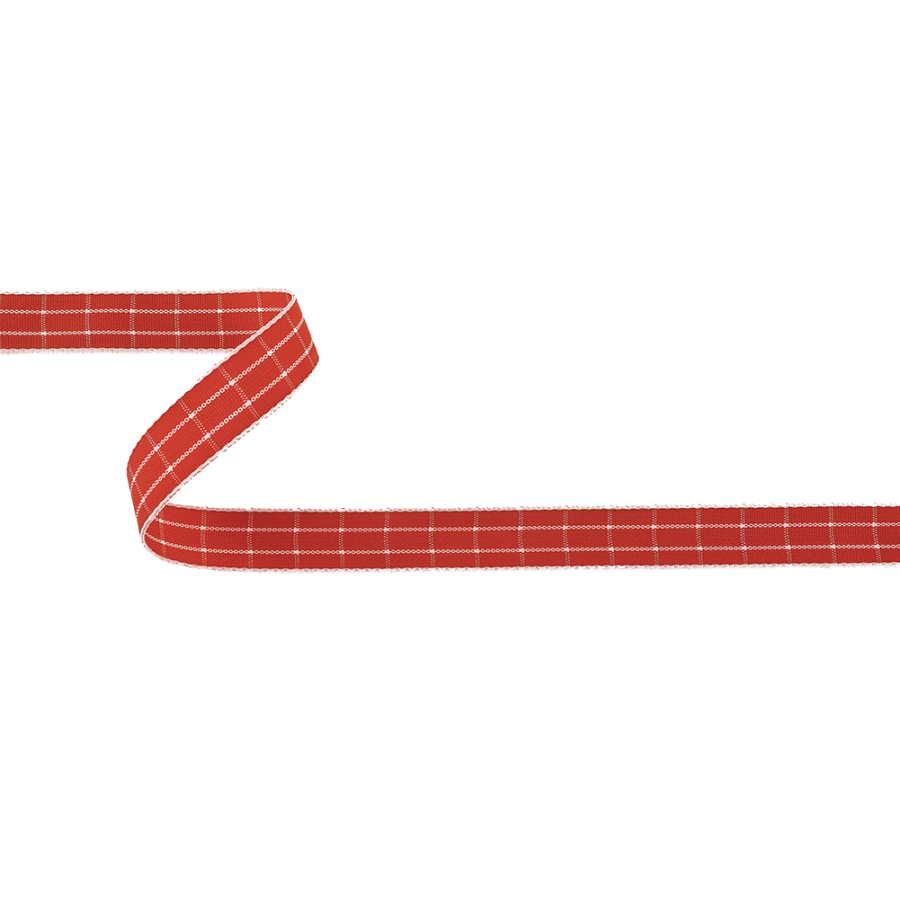 Red and White Windowpane Check Woven Ribbon - 0.625 | Mood Fabrics