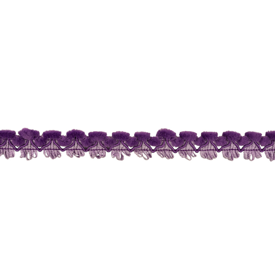 Purple Faux Fur and Picot Trios Cord Braided Trim - 0.875 | Mood Fabrics