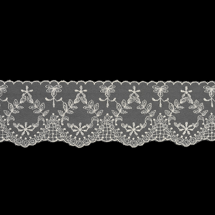 White Floral Wreaths Scalloped Embroidered Lace Trim - 2.75 | Mood Fabrics