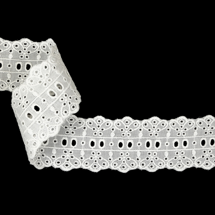 White Butterflies Scalloped Embroidered and Eyelet Lace Trim - 2.125" | Mood Fabrics