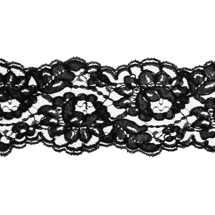 Black Floral Corded Lace Trim - 3.75 | Mood Fabrics