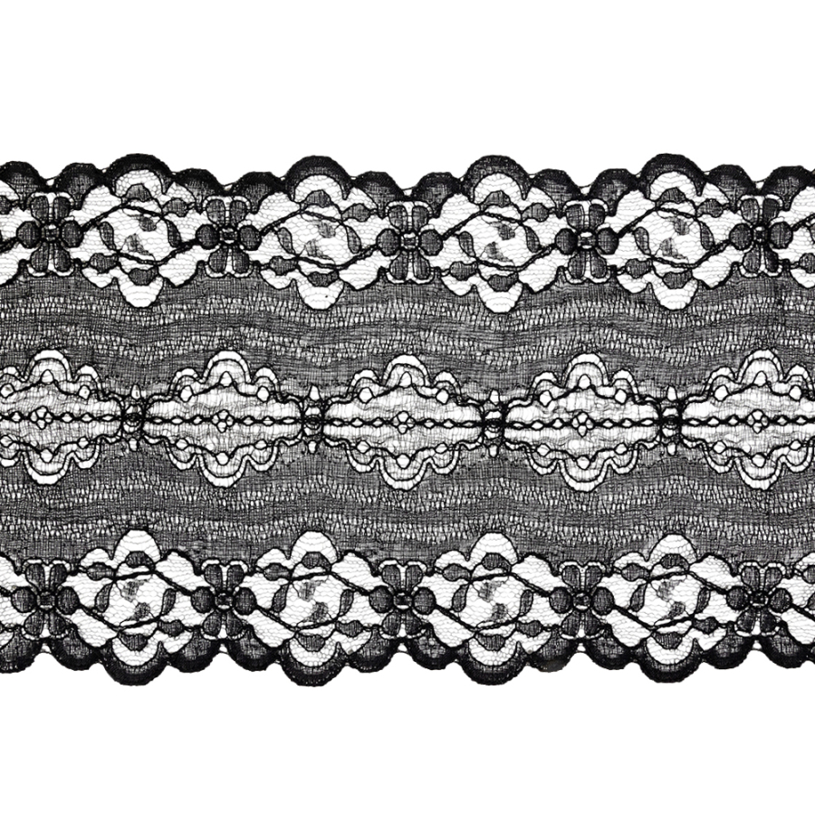 Black Floral and Abstract Re-Embroidered Lace Trim with Scalloped Edges - 5.25 | Mood Fabrics