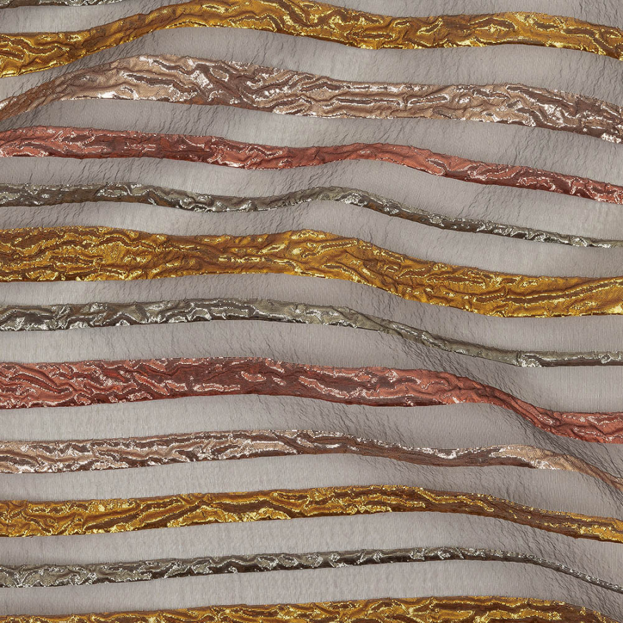 Metallic Rose, Silver and Gold Fading Lines Luxury Organza Brocade | Mood Fabrics