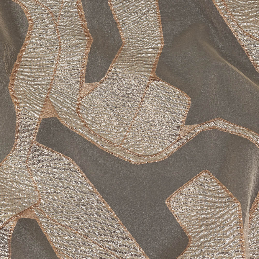 Metallic Silver and Rose Gold Abstract Luxury Burnout Brocade | Mood Fabrics