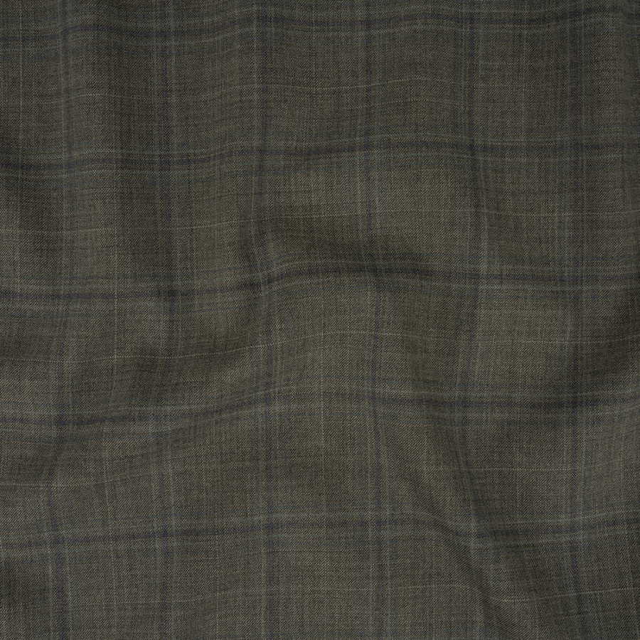 Italian Gray and Pale Blue Plaid Wool Suiting | Mood Fabrics