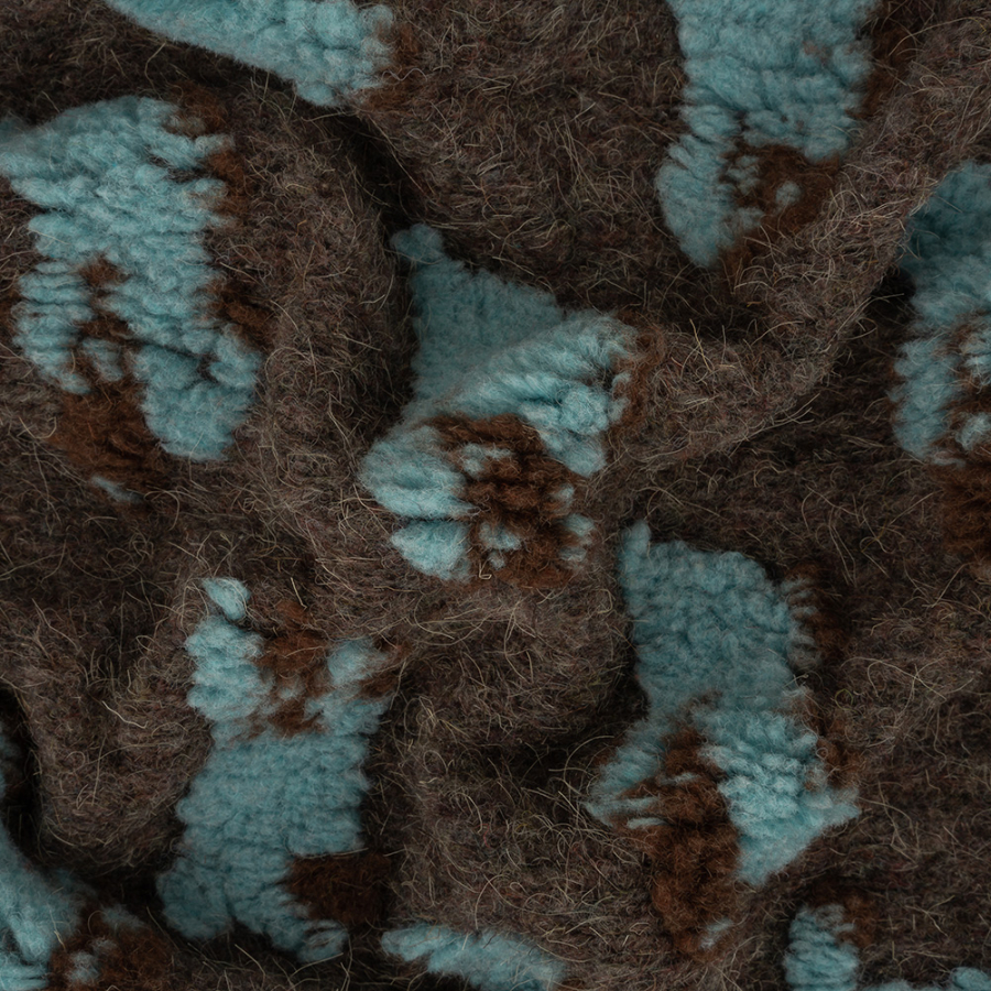 Heathered Black Coffee and Sky Blue Sheep Fuzzy Wool Knit | Mood Fabrics