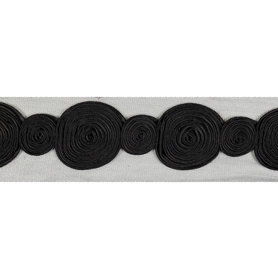 Black Tight Spiral Fabric Roses Trim on Mesh - 2 | Mood Fabrics