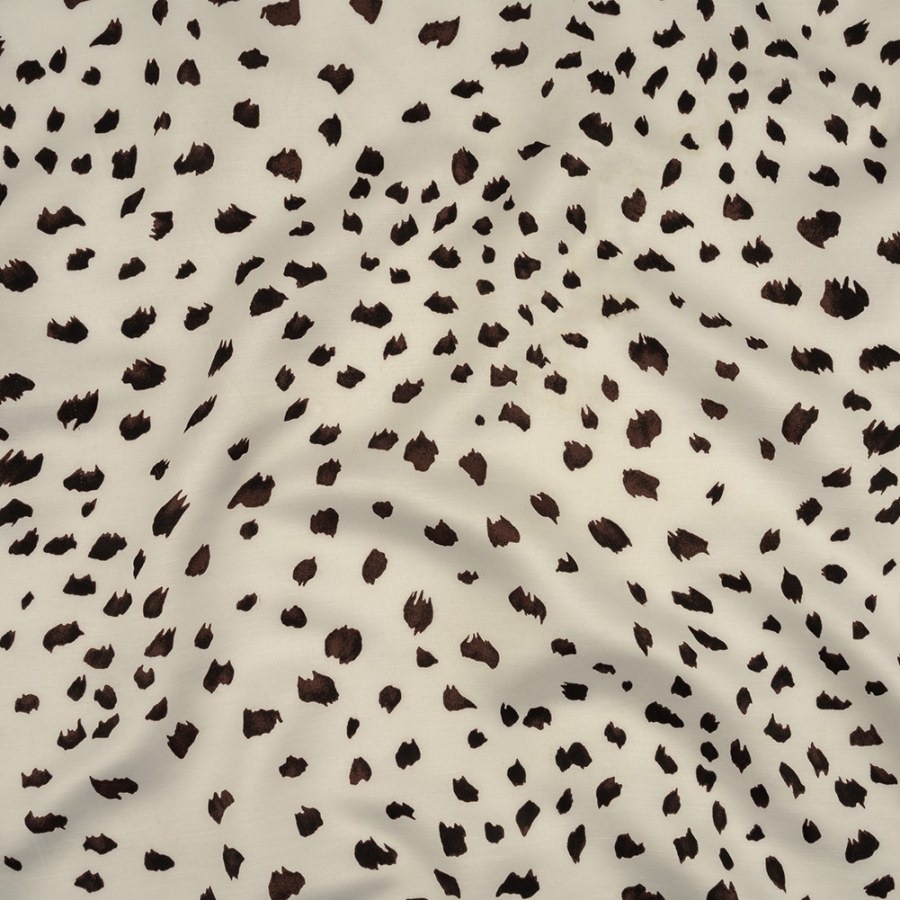 Carolina Herrera After Dark and White Spotted Slubbed Rayon Satin | Mood Fabrics
