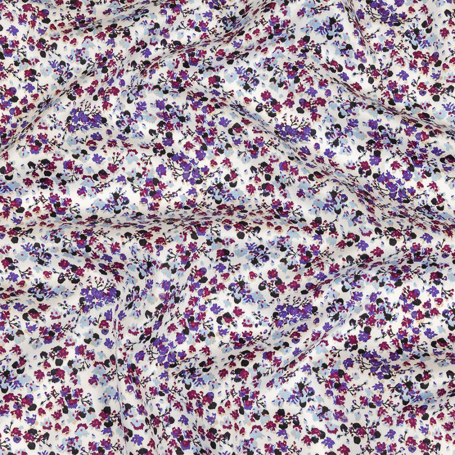 Purple, Hollyhock, and Baby Blue Tiny Flowers Cotton Shirting | Mood Fabrics
