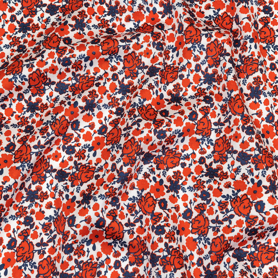 Red, Navy and White Little Flowers Cotton Sateen | Mood Fabrics