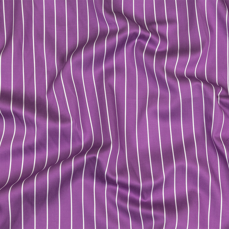 Purple and White Striped Cotton Shirting | Mood Fabrics