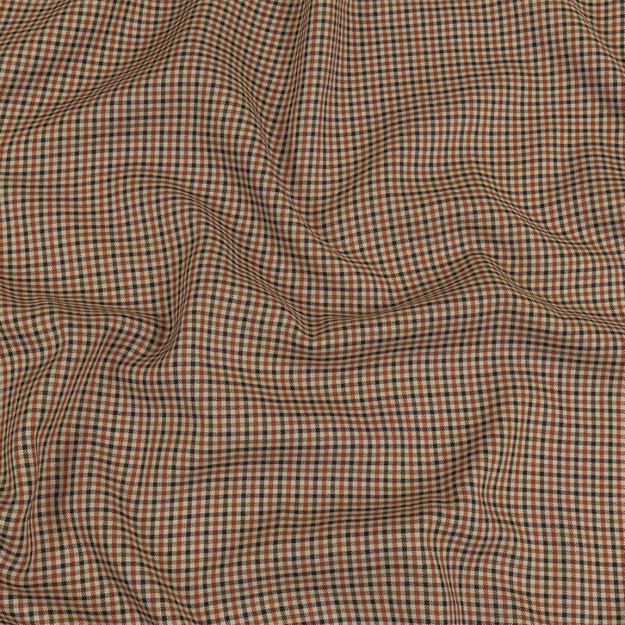 Brown, Red and Black Tattersall Check Twill Cotton Shirting | Mood Fabrics