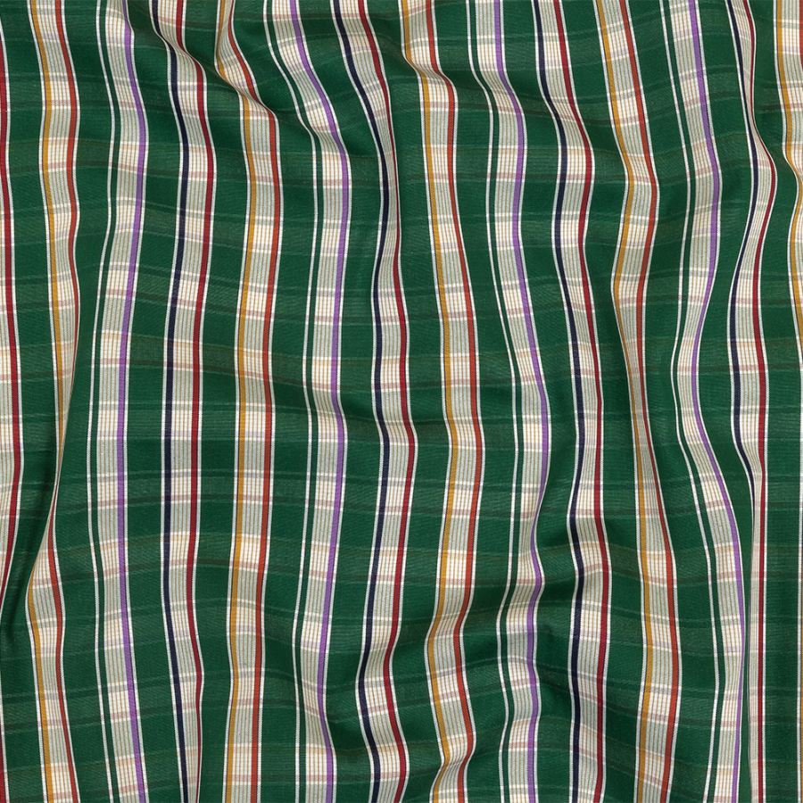 Green, Purple and Yellow Subtle Plaid Stripes Cotton Shirting | Mood Fabrics