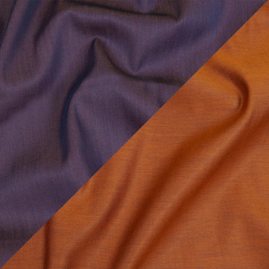 Dusted Clay and Nightshade Double Faced Cotton Twill Shirting | Mood Fabrics
