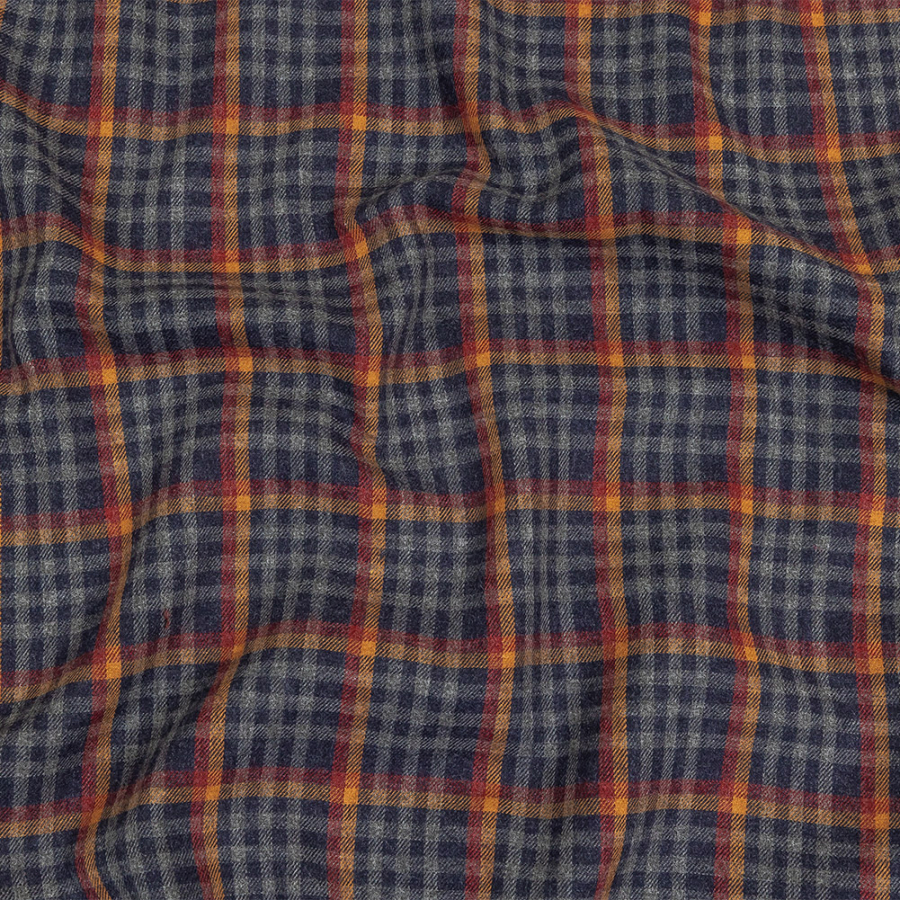 Gray, Red and Mustard Plaid Cotton and Polyester Flannel | Mood Fabrics