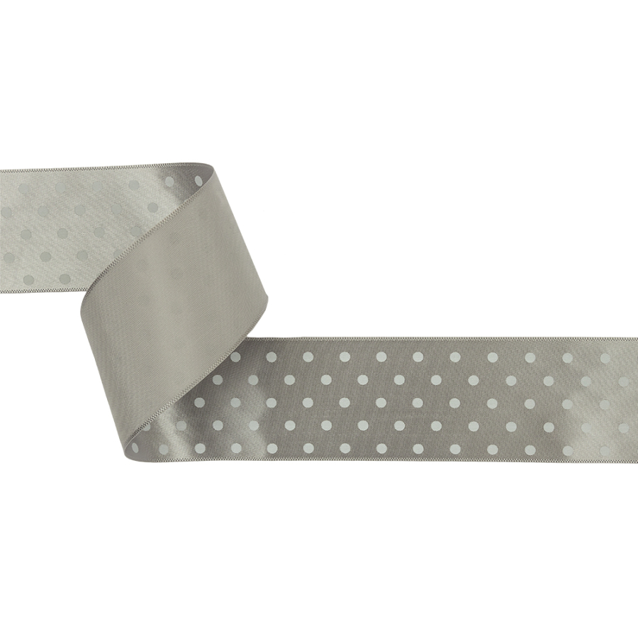 Gray and White Polka Dot Satin Ribbon - 1.5" | Mood Fabrics