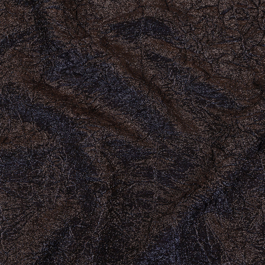 Astrolabe Metallic Navy and Copper Crinkled Luxury Brocade with Black Backing | Mood Fabrics