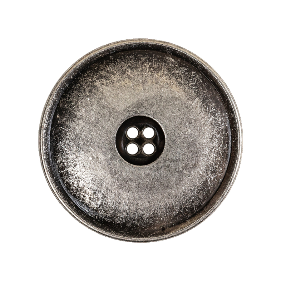 Weathered Silver Narrow Rim Low Convex 4-Hole Metal Button - 44L/28mm | Mood Fabrics